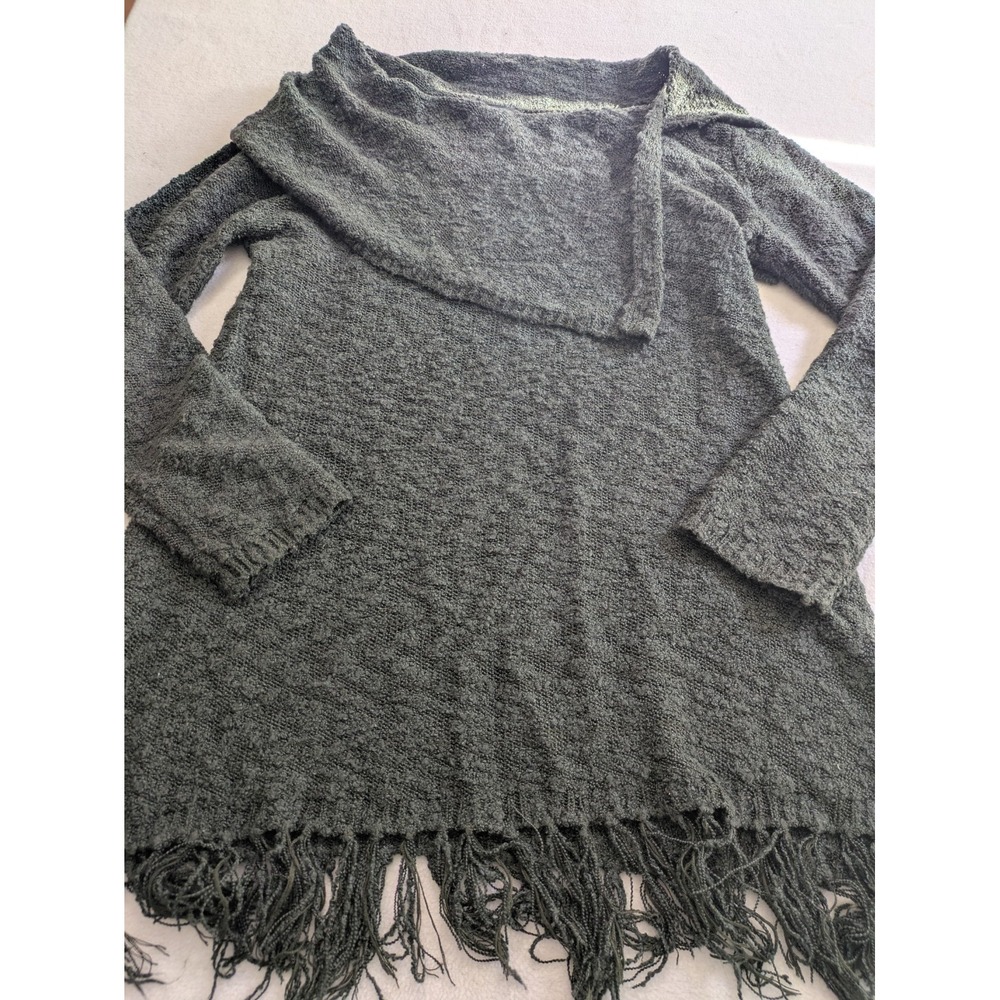 Saks Fifth Avenue‎ Sweater Sz XL Texture Knit Fringe Green Lagenlook Pullover